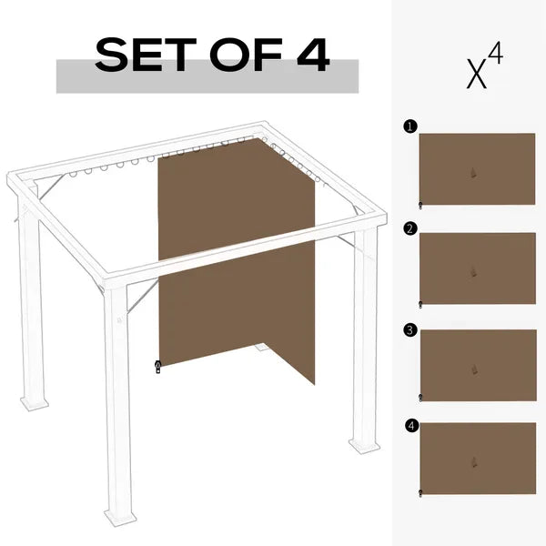 9.84 ft x 9.84 ft Universal Gazebo Sidewall Set with 4 Panel, 40 Hook/C-Ring Included for Pergolas and Cabanas, Brown - product image 4