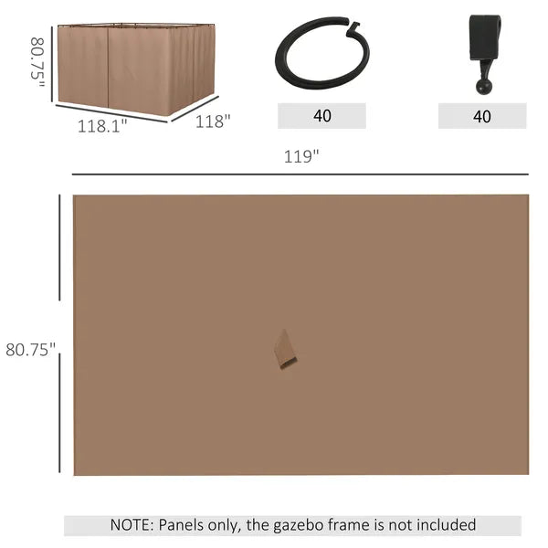 9.84 ft x 9.84 ft Universal Gazebo Sidewall Set with 4 Panel, 40 Hook/C-Ring Included for Pergolas and Cabanas, Brown - product image 3