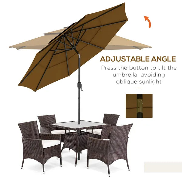 9FT 3 Tiers Tan Outdoor Patio Umbrella with Crank Push Button Tilt for Deck Backyard Lawn Sun Shade - product image 4
