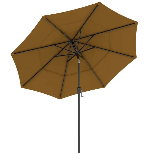 9FT 3 Tiers Tan Outdoor Patio Umbrella with Crank Push Button Tilt for Deck Backyard Lawn Sun Shade - product image 1