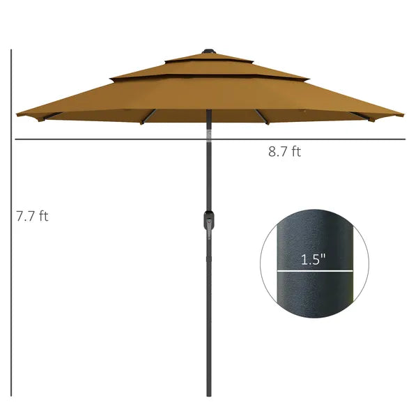 9FT 3 Tiers Tan Outdoor Patio Umbrella with Crank Push Button Tilt for Deck Backyard Lawn Sun Shade - product image 3