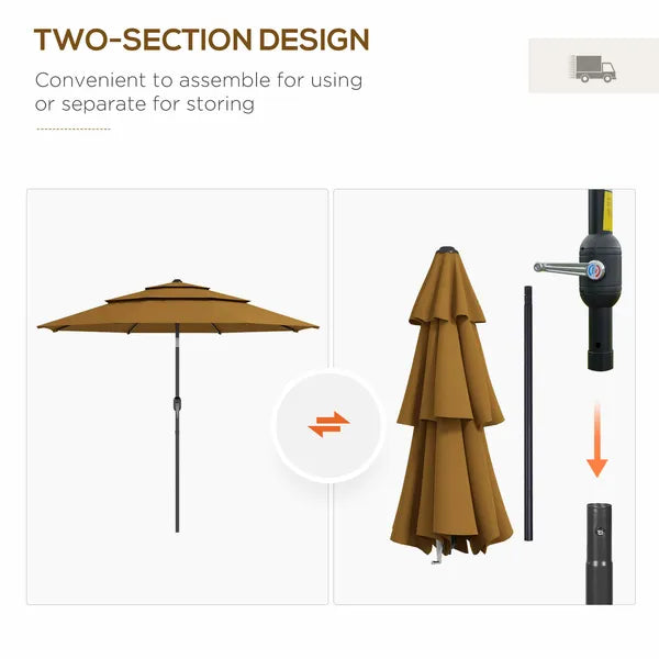 9FT 3 Tiers Tan Outdoor Patio Umbrella with Crank Push Button Tilt for Deck Backyard Lawn Sun Shade - product image 6