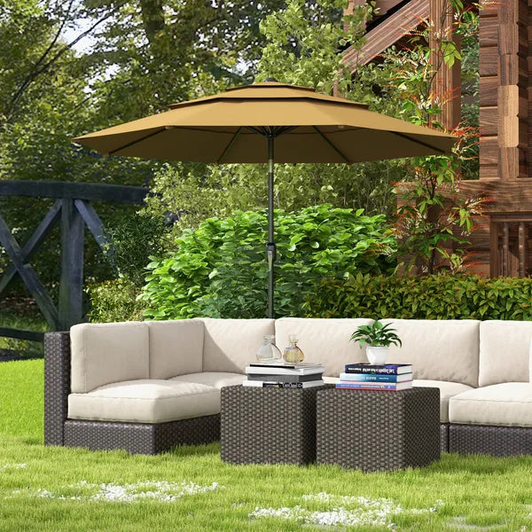 9FT 3 Tiers Tan Outdoor Patio Umbrella with Crank Push Button Tilt for Deck Backyard Lawn Sun Shade - product image 2