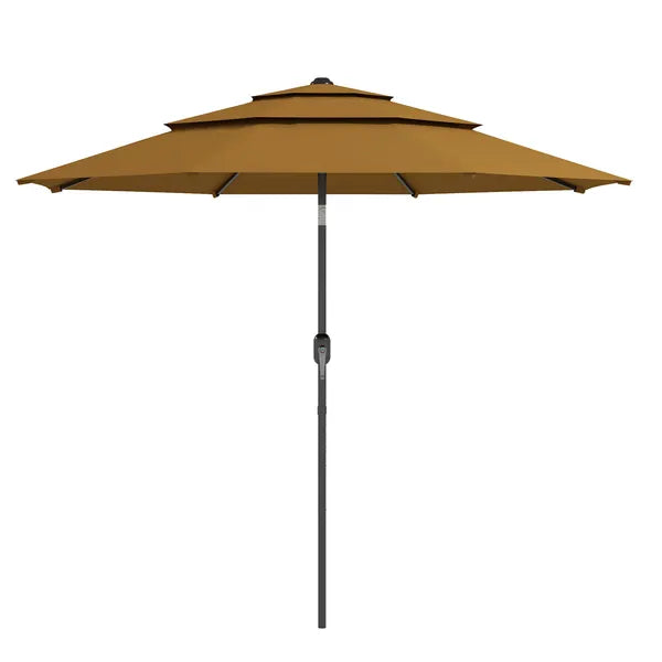 9FT 3 Tiers Tan Outdoor Patio Umbrella with Crank Push Button Tilt for Deck Backyard Lawn Sun Shade - product image 11