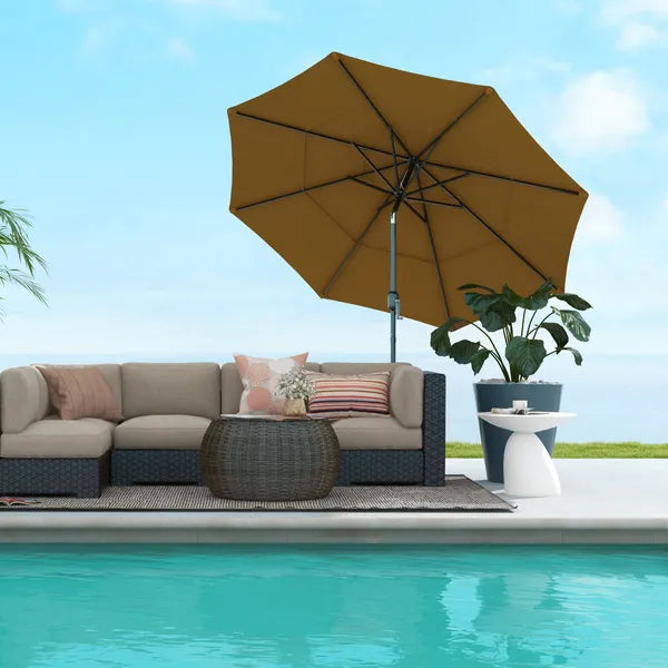 9FT 3 Tiers Tan Outdoor Patio Umbrella with Crank Push Button Tilt for Deck Backyard Lawn Sun Shade - product image 10