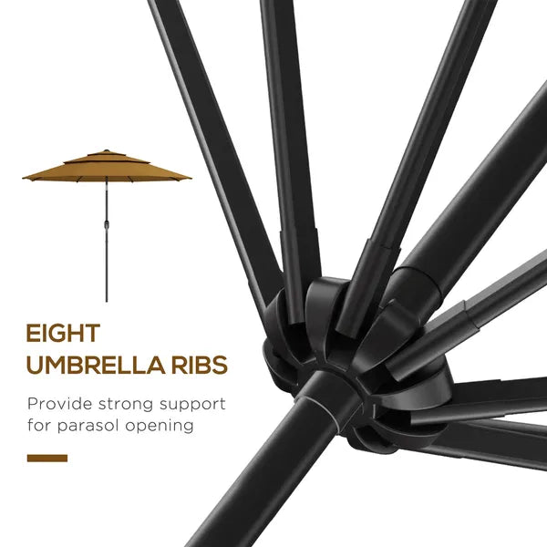 9FT 3 Tiers Tan Outdoor Patio Umbrella with Crank Push Button Tilt for Deck Backyard Lawn Sun Shade - product image 7