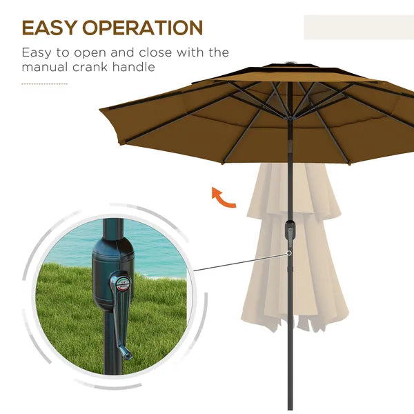 9FT 3 Tiers Tan Outdoor Patio Umbrella with Crank Push Button Tilt for Deck Backyard Lawn Sun Shade - product image 5