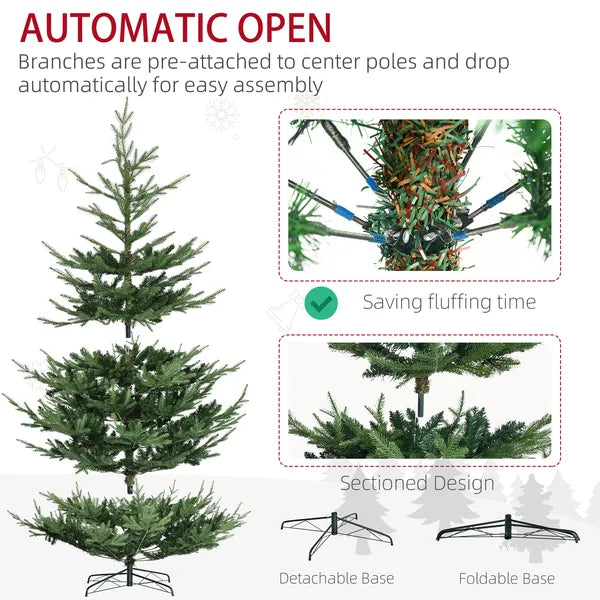 HOMCOM 9 Ft Artificial Christmas Tree, Pine Hinged Christmas Tree with 1939 Realistic Branches, Steel Base, Auto Open, Green - product image 6
