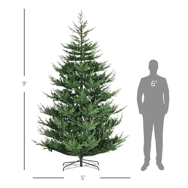 HOMCOM 9 Ft Artificial Christmas Tree, Pine Hinged Christmas Tree with 1939 Realistic Branches, Steel Base, Auto Open, Green - product image 3