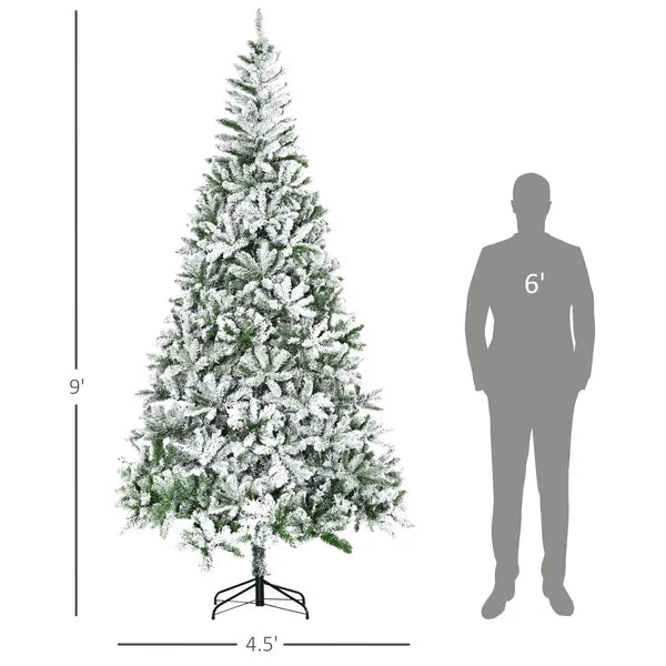 9ft Flocked Artificial Christmas Tree with 1890 Branches Green and White - product image 3