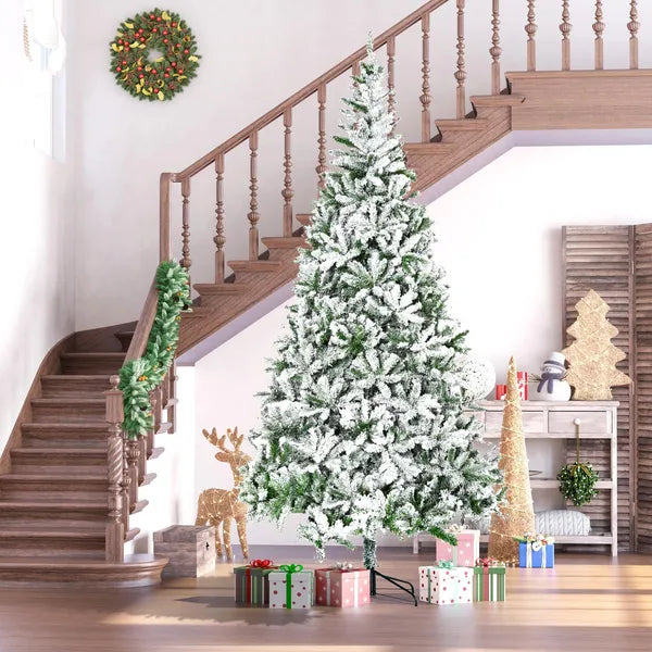 9ft Flocked Artificial Christmas Tree with 1890 Branches Green and White - product image 10