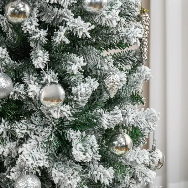 HOMCOM 9ft Flocked Christmas Tree, Slim Unlit Pine Hinged PVC Xmas Tree with Realistic Branches and 1014 Tips, Green - product image 9