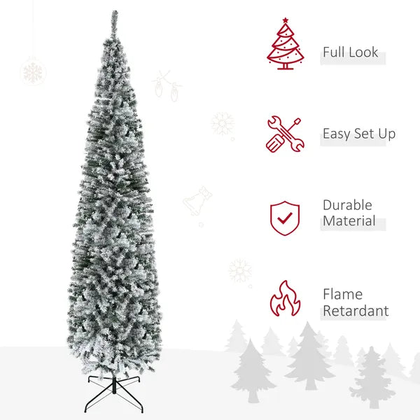 HOMCOM 9ft Flocked Christmas Tree, Slim Unlit Pine Hinged PVC Xmas Tree with Realistic Branches and 1014 Tips, Green - product image 4