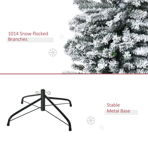 HOMCOM 9ft Flocked Christmas Tree, Slim Unlit Pine Hinged PVC Xmas Tree with Realistic Branches and 1014 Tips, Green - product image 7