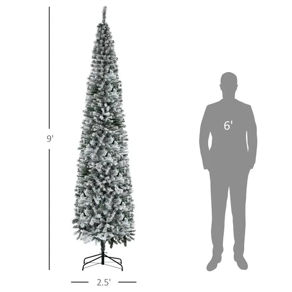 HOMCOM 9ft Flocked Christmas Tree, Slim Unlit Pine Hinged PVC Xmas Tree with Realistic Branches and 1014 Tips, Green - product image 3