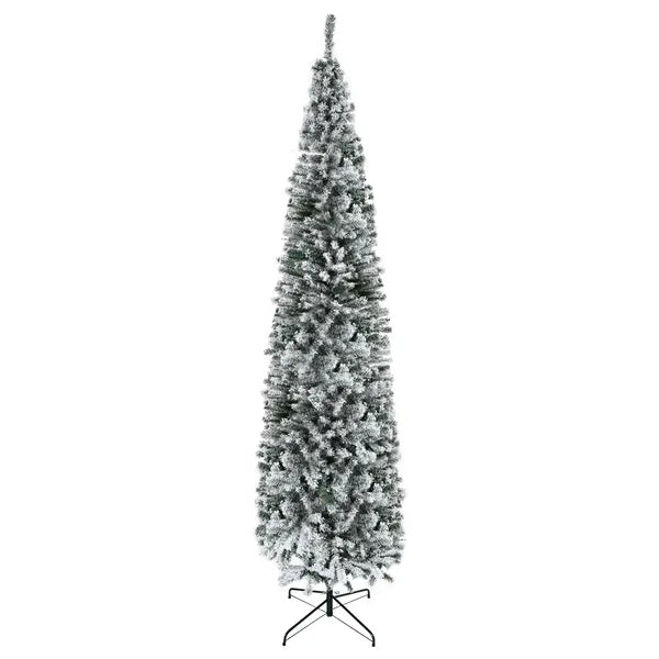HOMCOM 9ft Flocked Christmas Tree, Slim Unlit Pine Hinged PVC Xmas Tree with Realistic Branches and 1014 Tips, Green - product image 1