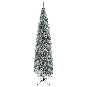 HOMCOM 9ft Flocked Christmas Tree, Slim Unlit Pine Hinged PVC Xmas Tree with Realistic Branches and 1014 Tips, Green - product image 1