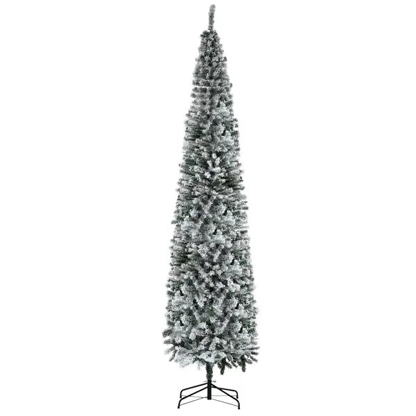 HOMCOM 9ft Flocked Christmas Tree, Slim Unlit Pine Hinged PVC Xmas Tree with Realistic Branches and 1014 Tips, Green - product image 11