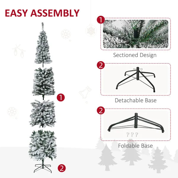 HOMCOM 9ft Flocked Christmas Tree, Slim Unlit Pine Hinged PVC Xmas Tree with Realistic Branches and 1014 Tips, Green - product image 6