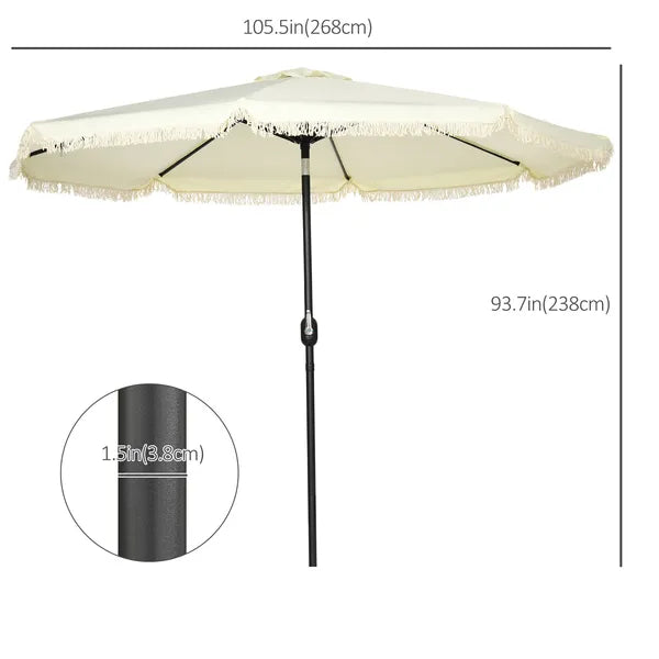 Outsunny 9ft Patio Umbrella with Push Button Tilt and Crank, Outdoor Market Table Umbrella with Fringed Tassles and 8 Ribs, for Garden - product image 3