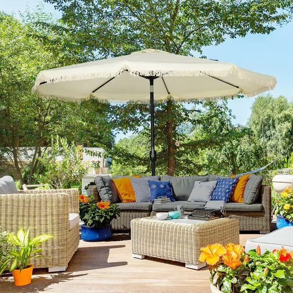 Outsunny 9ft Patio Umbrella with Push Button Tilt and Crank, Outdoor Market Table Umbrella with Fringed Tassles and 8 Ribs, for Garden - product image 10