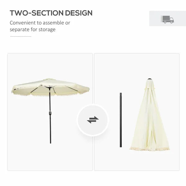 Outsunny 9ft Patio Umbrella with Push Button Tilt and Crank, Outdoor Market Table Umbrella with Fringed Tassles and 8 Ribs, for Garden - product image 8