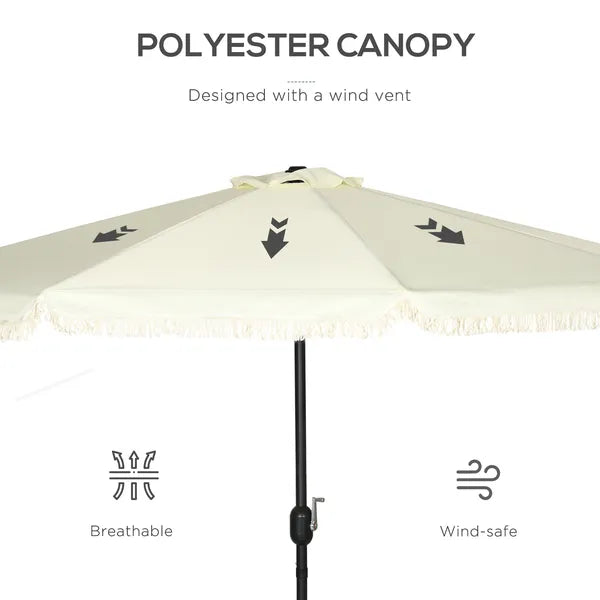 Outsunny 9ft Patio Umbrella with Push Button Tilt and Crank, Outdoor Market Table Umbrella with Fringed Tassles and 8 Ribs, for Garden - product image 6