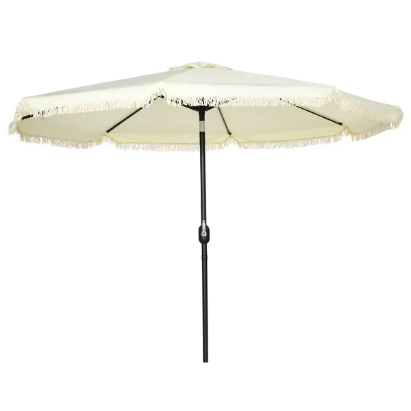 Outsunny 9ft Patio Umbrella with Push Button Tilt and Crank, Outdoor Market Table Umbrella with Fringed Tassles and 8 Ribs, for Garden - product image 1