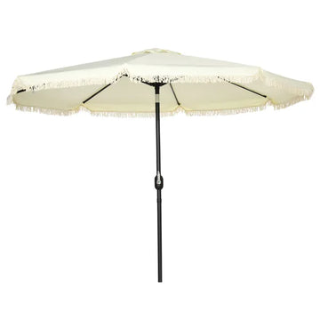 Outsunny 9ft Patio Umbrella with Push Button Tilt and Crank, Outdoor Market Table Umbrella with Fringed Tassles and 8 Ribs, for Garden - product image 1