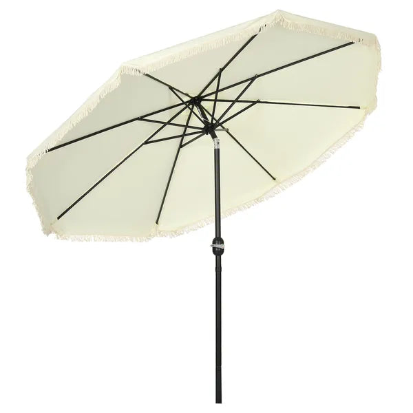 Outsunny 9ft Patio Umbrella with Push Button Tilt and Crank, Outdoor Market Table Umbrella with Fringed Tassles and 8 Ribs, for Garden - product image 11