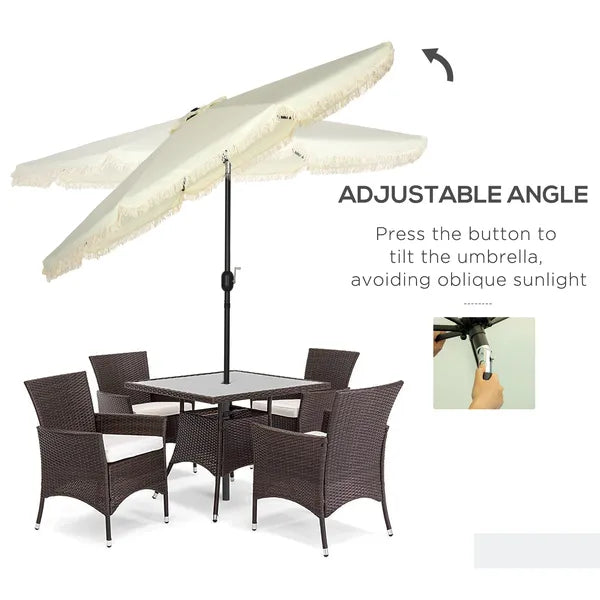 Outsunny 9ft Patio Umbrella with Push Button Tilt and Crank, Outdoor Market Table Umbrella with Fringed Tassles and 8 Ribs, for Garden - product image 4