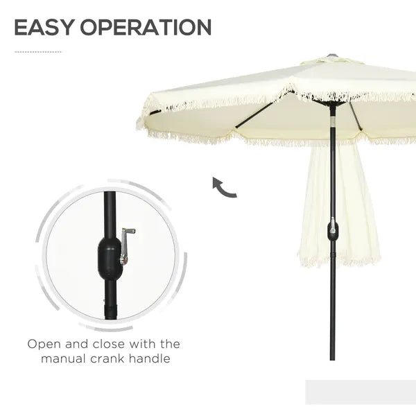 Outsunny 9ft Patio Umbrella with Push Button Tilt and Crank, Outdoor Market Table Umbrella with Fringed Tassles and 8 Ribs, for Garden - product image 5