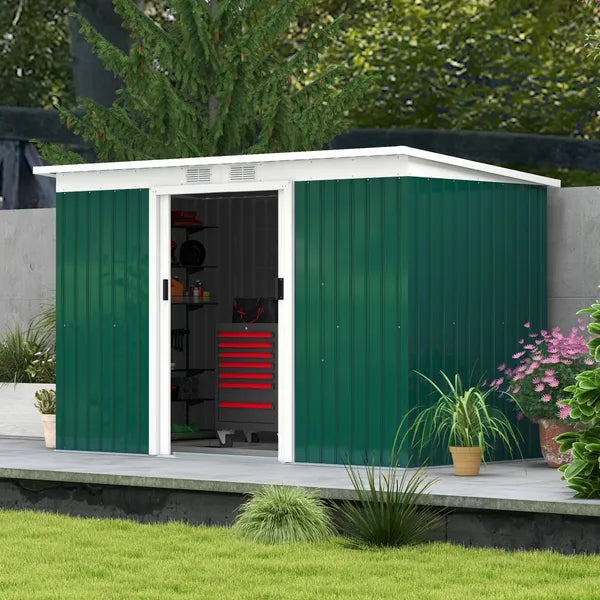 Outsunny 9 x 4.5 x 5.5 ft Metal Garden Shed with Vents Green and White - product image 10