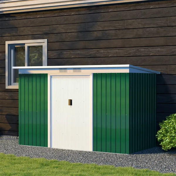Outsunny 9 x 4.5 x 5.5 ft Metal Garden Shed with Vents Green and White - product image 9