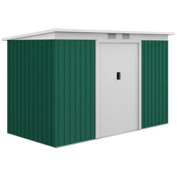Outsunny 9 x 4.5 x 5.5 ft Metal Garden Shed with Vents Green and White - product image 1