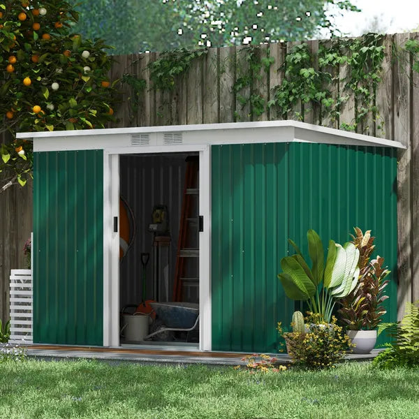 Outsunny 9 x 4.5 x 5.5 ft Metal Garden Shed with Vents Green and White - product image 2