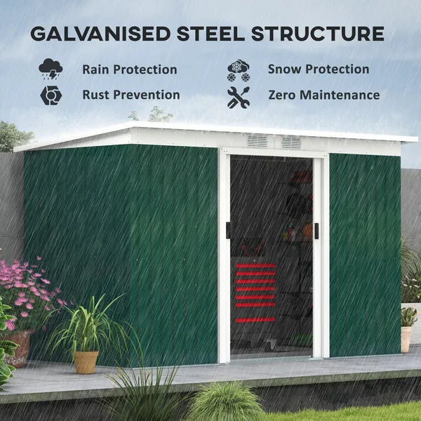 Outsunny 9 x 4.5 x 5.5 ft Metal Garden Shed with Vents Green and White - product image 4