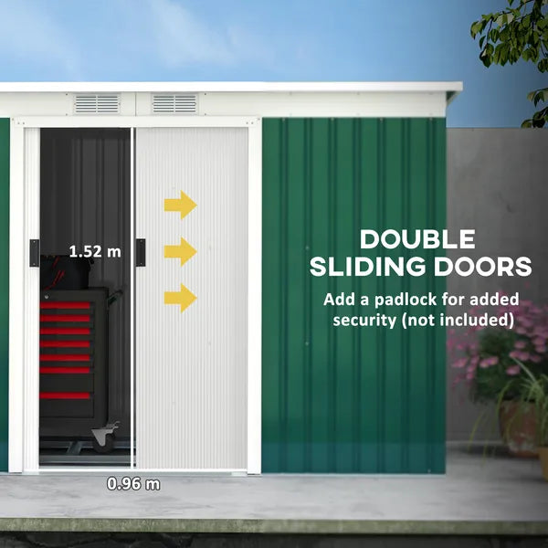 Outsunny 9 x 4.5 x 5.5 ft Metal Garden Shed with Vents Green and White - product image 5