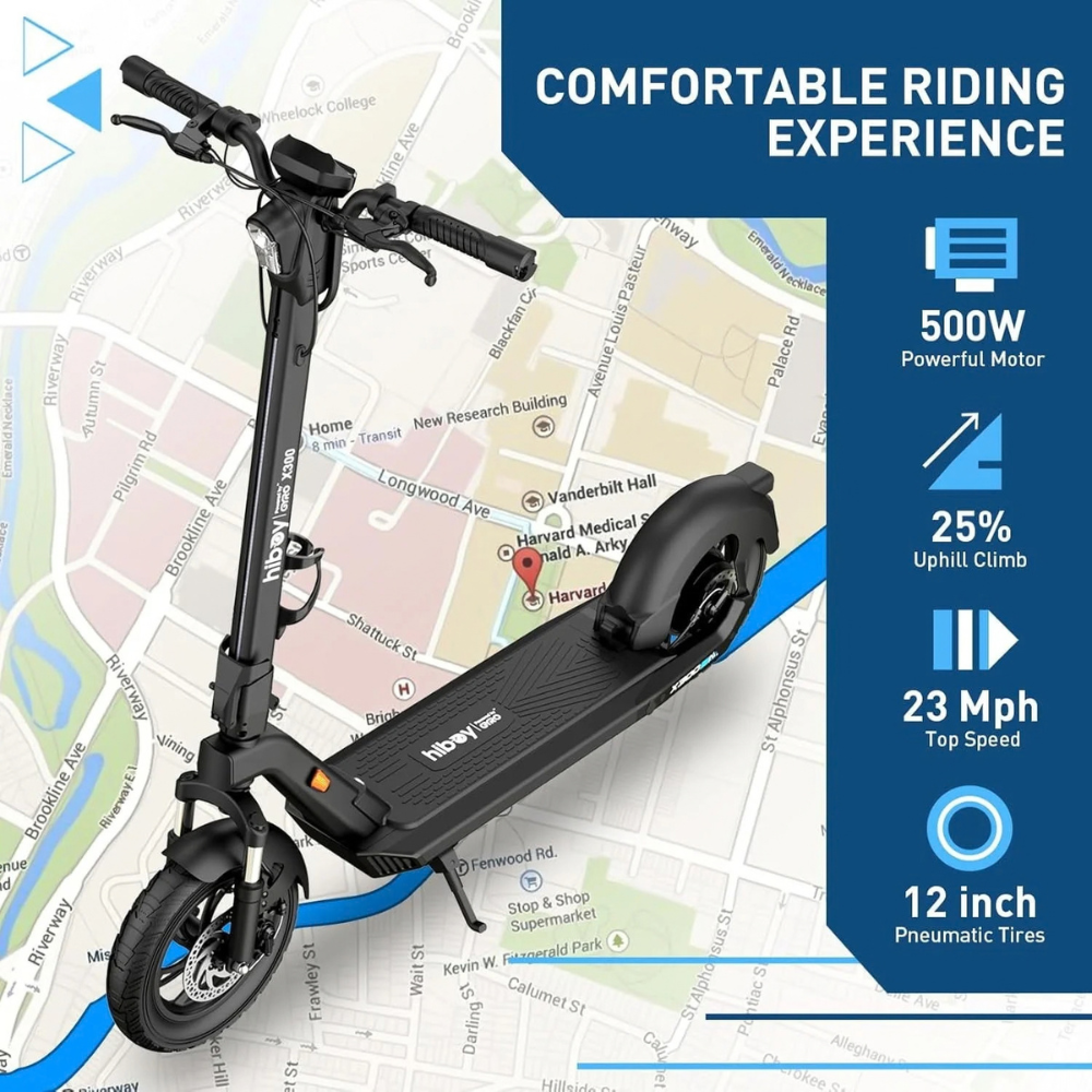 Hiboy X300 Electric Scooter, 700W Peak Motor, 12″ Pneumatic Tires, 23 Mph & 38 Miles Range, Foldings Commuter Electric Scooter for Adults