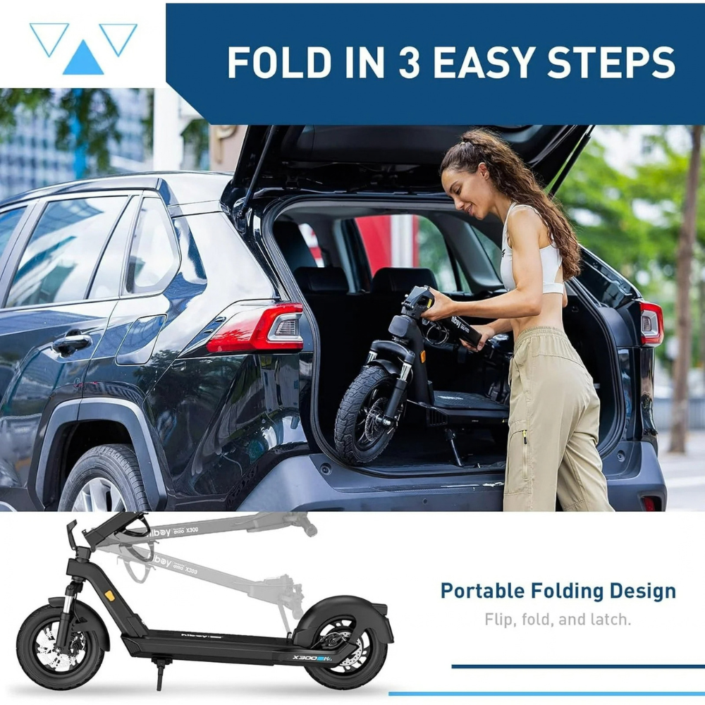 Hiboy X300 Electric Scooter, 700W Peak Motor, 12″ Pneumatic Tires, 23 Mph & 38 Miles Range, Foldings Commuter Electric Scooter for Adults