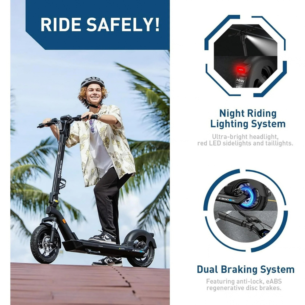 Hiboy X300 Electric Scooter, 700W Peak Motor, 12″ Pneumatic Tires, 23 Mph & 38 Miles Range, Foldings Commuter Electric Scooter for Adults