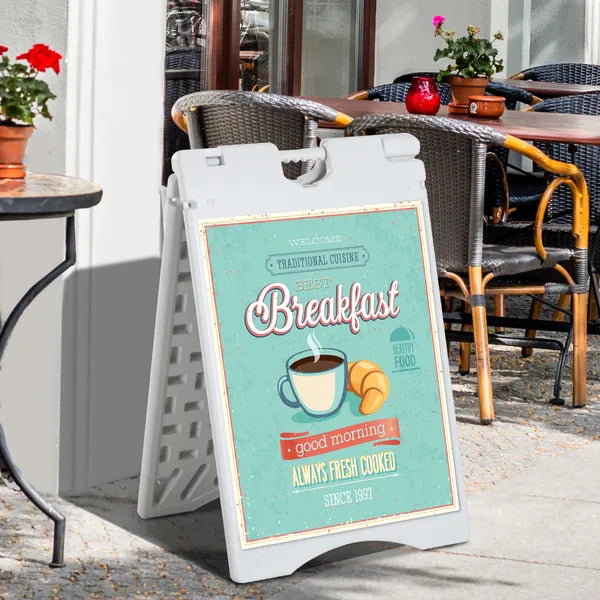Vinsetto A-Frame Sandwich Board Sidewalk Sign 22x28 Plastic Weighted Weatherproof White - product image 2