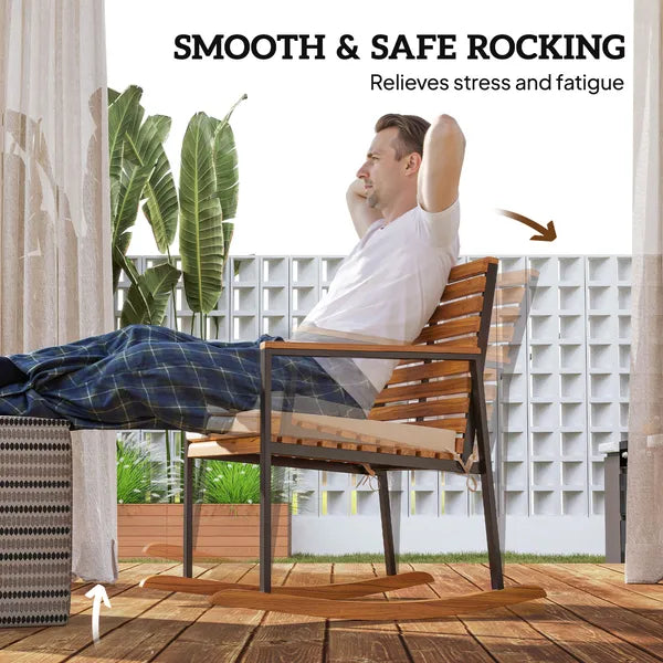 Outsunny Acacia Wood Outdoor Lawn Rocking Chair Set of 2, Outdoor Patio Rocking Chairs with Armrests, Cushion, Cream White - product image 4