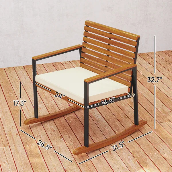 Outsunny Acacia Wood Outdoor Lawn Rocking Chair Set of 2, Outdoor Patio Rocking Chairs with Armrests, Cushion, Cream White - product image 3