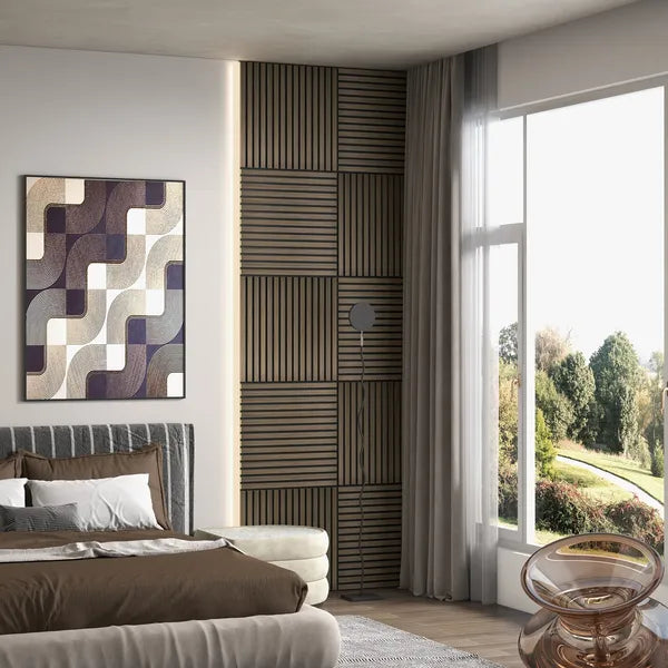 HOMCOM Acoustic Panels 4-Pack, 24 Inchx24 Inch Brown Wood Panels, Sound Absorbing, Slat Wall for Wall Decor - product image 7