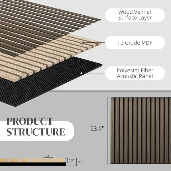 HOMCOM Acoustic Panels 4-Pack, 24 Inchx24 Inch Brown Wood Panels, Sound Absorbing, Slat Wall for Wall Decor - product image 5