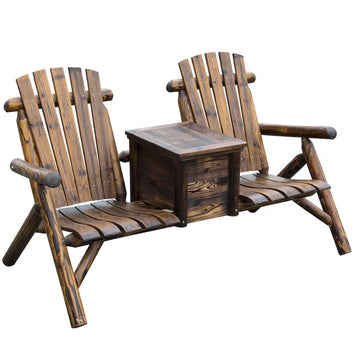 Outsunny Adirondack Double Chair Loveseat with Ice Bucket, Wooden Rustic Outdoor Patio Furniture, Weather-Resistant - product image 1