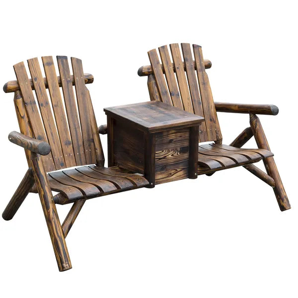Outsunny Adirondack Double Chair Loveseat with Ice Bucket, Wooden Rustic Outdoor Patio Furniture, Weather-Resistant - product image 1