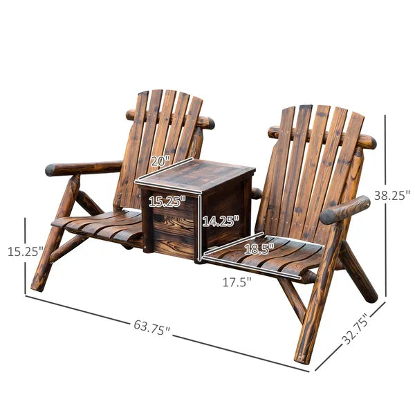 Outsunny Adirondack Double Chair Loveseat with Ice Bucket, Wooden Rustic Outdoor Patio Furniture, Weather-Resistant - product image 3