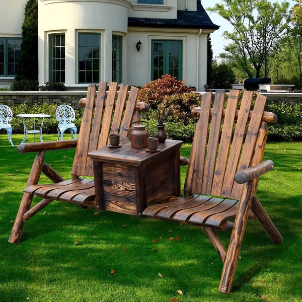 Outsunny Adirondack Double Chair Loveseat with Ice Bucket, Wooden Rustic Outdoor Patio Furniture, Weather-Resistant - product image 10